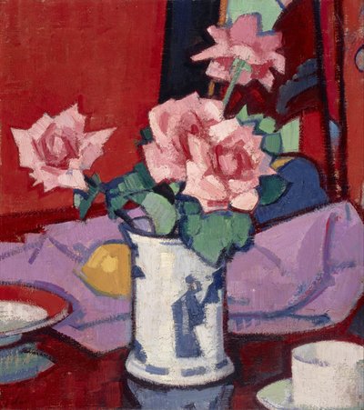 Pink Roses, Chinese Vase by Samuel John Peploe
